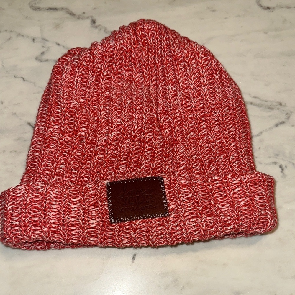 Love Your Melon Red& White Marled Knit Beanie - Picture 1 of 6